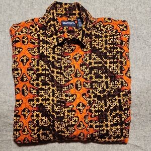 Men's Orange and Black Patterned Shirt